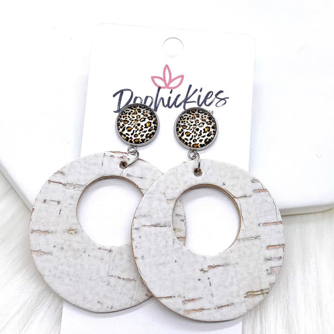 2.5" Tan Leopard & White Double O Dangle Corkies -Earrings