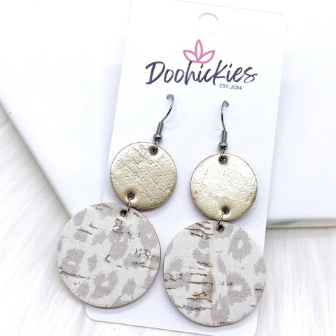 2.5" Platinum & Nude Leopard Double Corkies -Earrings
