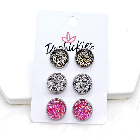 12mm Tan Leopard/Silver/Medium Pink in Stainless Steel
