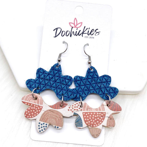 2.5" Teal Triangles & Boho Flair Blossoms -Boho Earrings