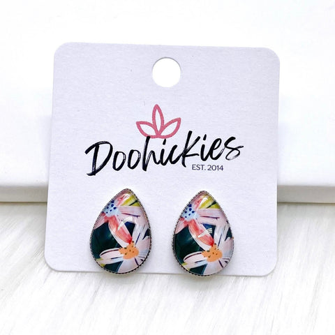 Big as Texas Brushed Floral Teardrops -Summer Earrings