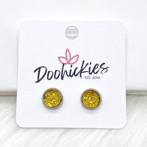 8mm Lil' Sparkles in Stainless Steel Settings -Summer Earrings