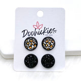 12mm Metallic Leopard Duos in Black Settings -Earrings