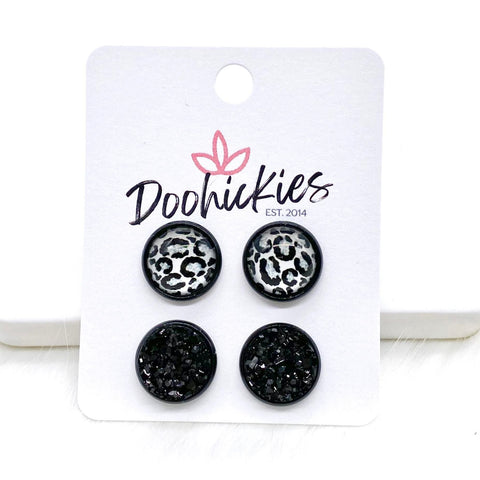 12mm Gunmetal Leopard & Black in Black Settings