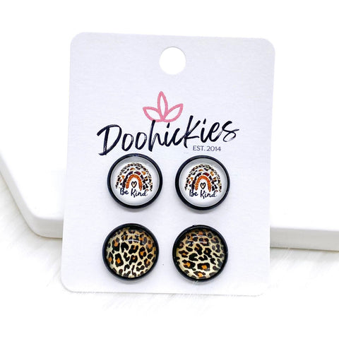 12mm Leopard Rainbow Be Kind & Golden Leopard in Black Settings