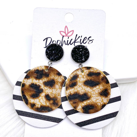 2.5" Black & Leopard/Black Striped Double Dangle Piggybacks -Earrings