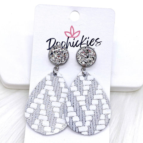 2" Silver & Metallic Silver Chevron Dangles- Earrings