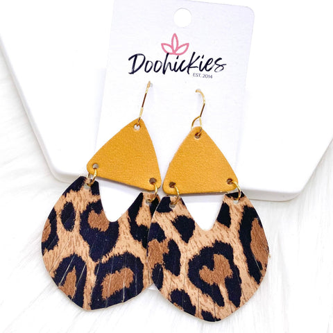 2.5" Mustard & Tan Leopard Triangle Fringe -Earrings