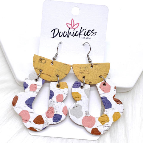 2.5" Mellow Yellow & Pastel Dot Cork Loopies -Earrings