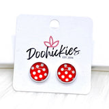 12mm Polka Dots in White Settings -Patriotic Earrings