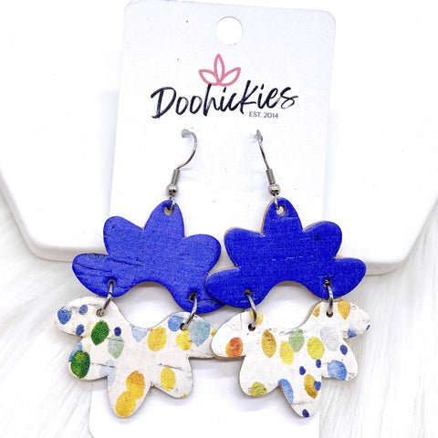 2.5" Dark Blue & Rainbow Dot Blossoms -Summer Earrings