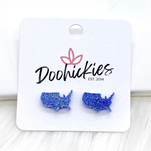 Blue Glitter USA -Patriotic Earrings