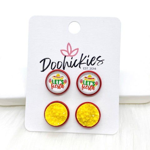 12mm Let's Fiesta & Yellow Crystals in Red Settings -Earrings