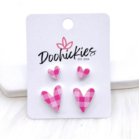 Pink Plaid Heart Mommy & Me -Earrings