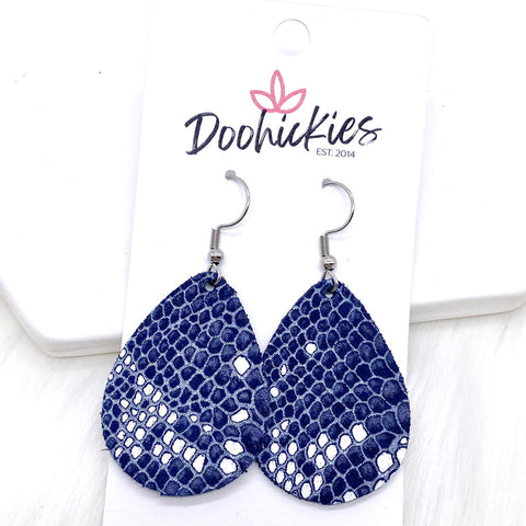 1.5" Navy Snakeskin (Leather) -Earrings