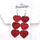 2.5" Glitter Valentine Heart Drops -Earrings