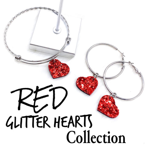 Red Glitter Valentine Heart Collection (Earrings and Bracelet Sold Separately)