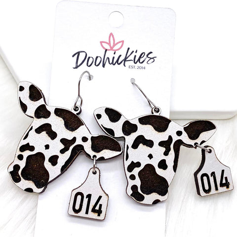 1.5" Wooden Cow Head & Tag - Western Earrings
