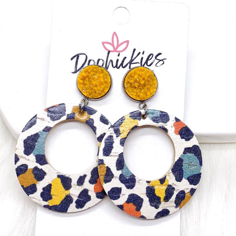 2" Mustard & Autumn Leopard Lil' O Dangles- Fall Earrings
