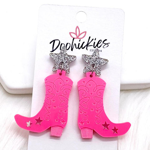 2" Glitzy Boot Scootin' Acrylic Dangles - Earrings