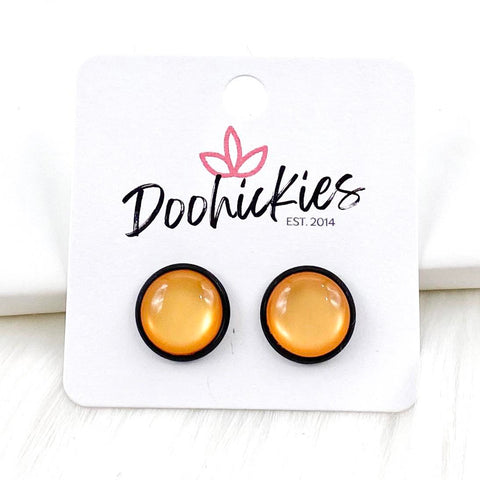 12mm Orange Cat Eyes in Black Settings -Halloween Earrings