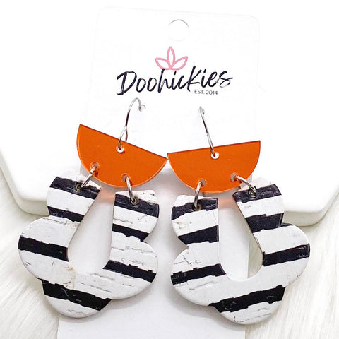2.5" Mirror Orange & Spooky Striped Cork Loopies -Halloween Earrings