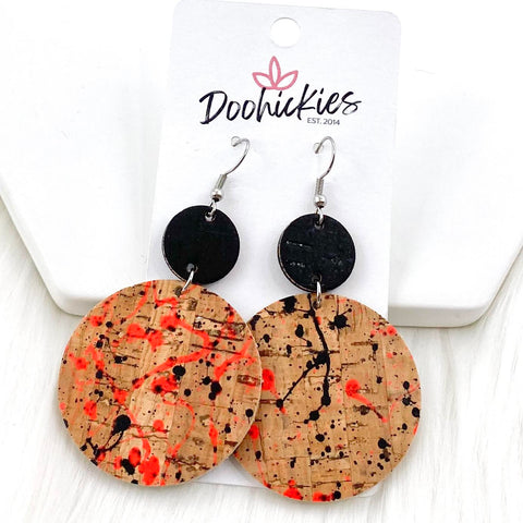 2.5" Black & Natural Splatter Piggyback Corkies -Earrings