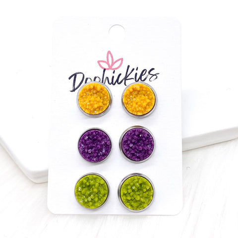 12mm Mustard/Plum/Moss in Stainless Steel Settings -Fall Stud Earrings