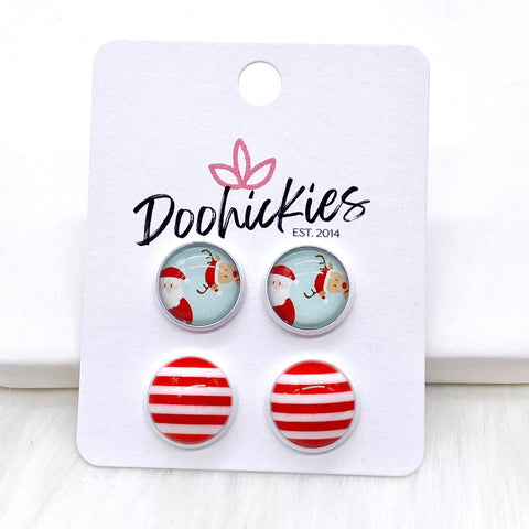 12mm Santa/Rudolph & Stripes in White Settings -Christmas Studs