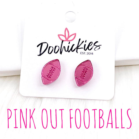 12mm Pink Out Mirror Football Studs - Breast Cancer Awareness Earrings