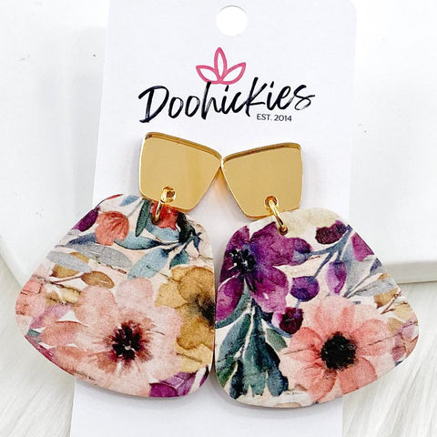 2" Gold Mirror & Plum Floral Jasmine Dangles