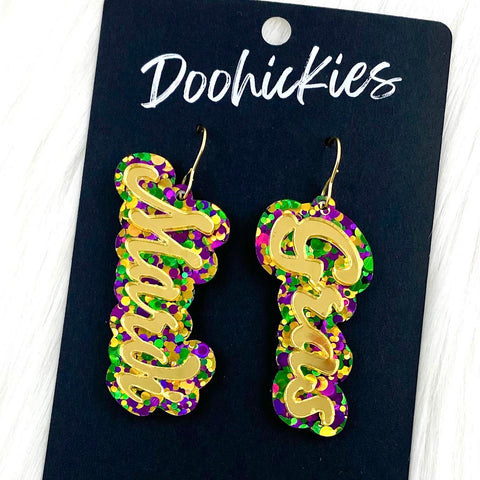 2.25" Layered Mardi Gras Acrylics -Earrings