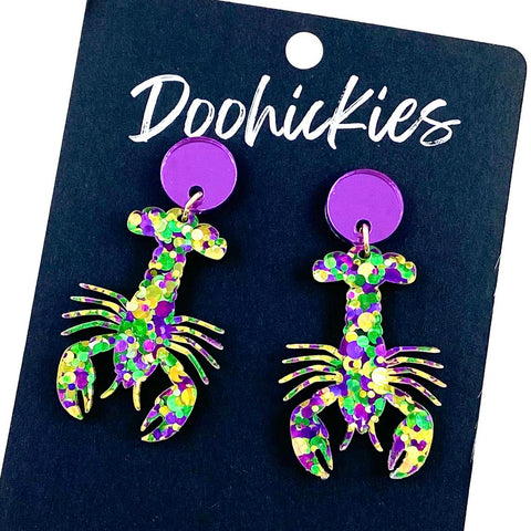 2" Mardi Gras Crawfish Dangles -Earrings
