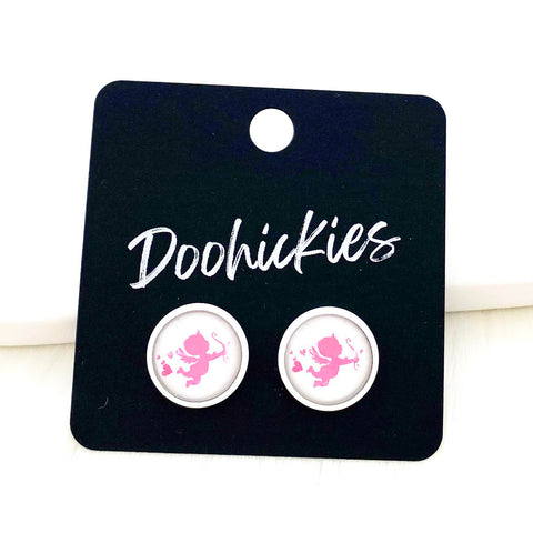 12mm Pink Cupid in White Settings