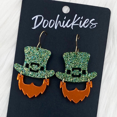 1.75" Lucky Leprechaun Dangles -St. Paddy Acrylic Earrings