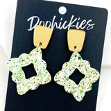 2.25" Gold Long Trap. & Shamrock Glitter Lacies -St. Paddy Earrings