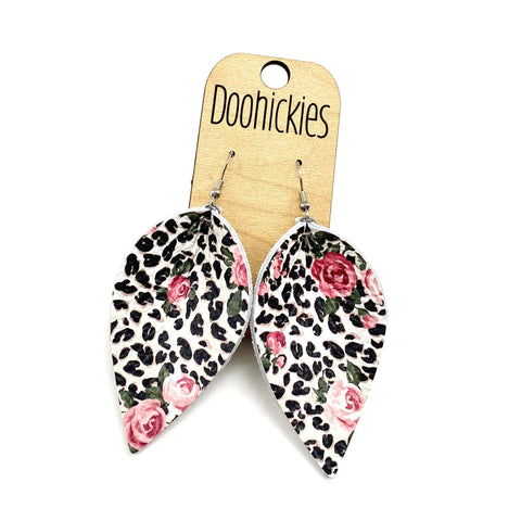 2.5" Roses on Leopard Petals - Leather Earrings