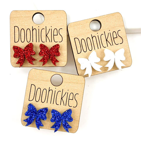 15mm Freedom Sparkle Bow Studs- Patriotic Earrings