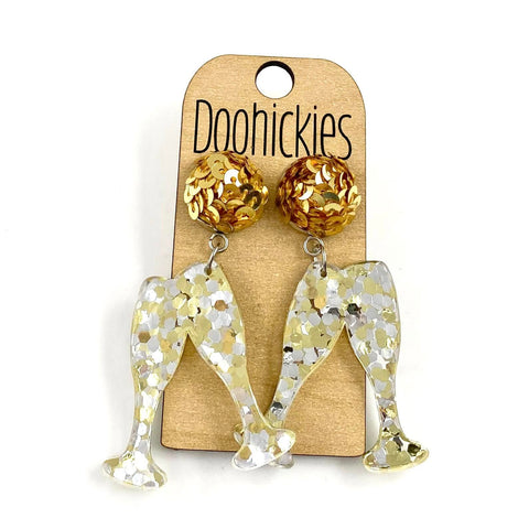 2.25" Pop the Champagne New Years Dangle Earrings