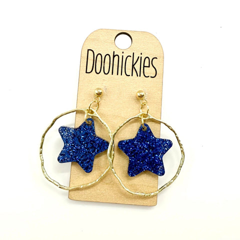 Spirit Glitter Star Dangles - School Spirit Acrylic Earrings - 9 Color Options