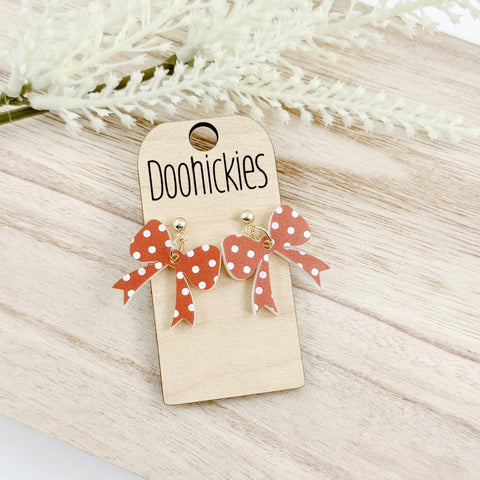 Fall Polka Dot Bow Dangle Acrylic Earrings (2 Color Options)