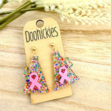 Pink Out Daisy Glitter Ribbon Megaphone Earring Collection - Breast Cancer Awareness Earrings
