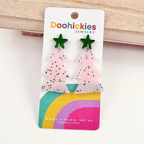 Speckled Glitter Layered Tree Collection - Christmas Acrylic Earrings