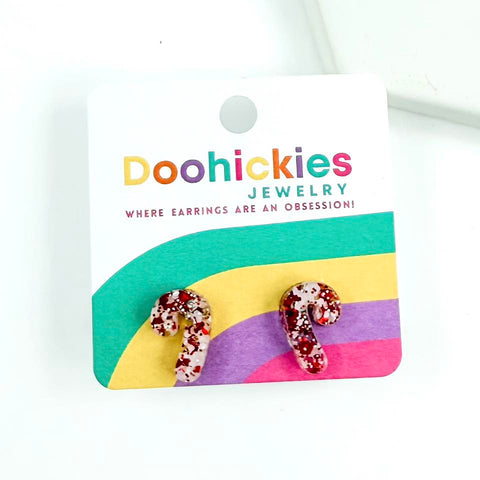 Glitter Candy Cane Christmas Studs