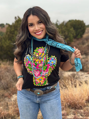 Callie Ann Stelter Pink Floral Cactus Tee - PLEASE ALLOW 3-5 BUSINESS DAYS FOR SHIPPING