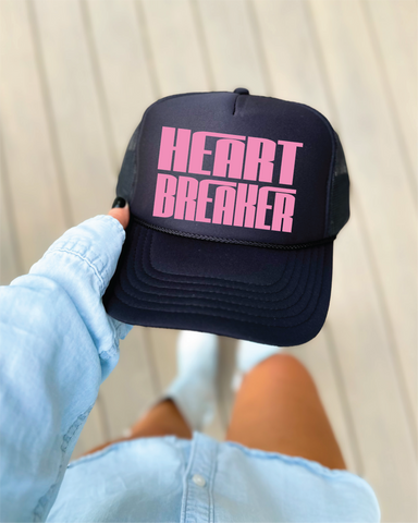 Heart Breaker DTF Printed Black Trucker Hat - PLEASE ALLOW 3-5 BUSINESS DAYS FOR SHIPPING