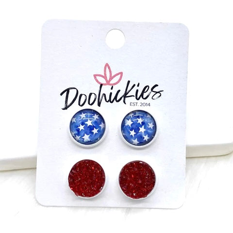 12mm Stars & Red Sparkles in White Settings