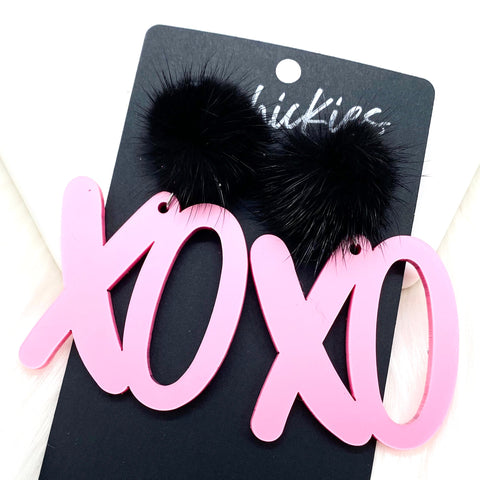 Black Puff & XO Acrylic Dangles -Valentine's Earrings