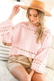 The Brittany Blush Balloon Sleeve Open Knit Sweater Top