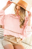 The Brittany Blush Balloon Sleeve Open Knit Sweater Top